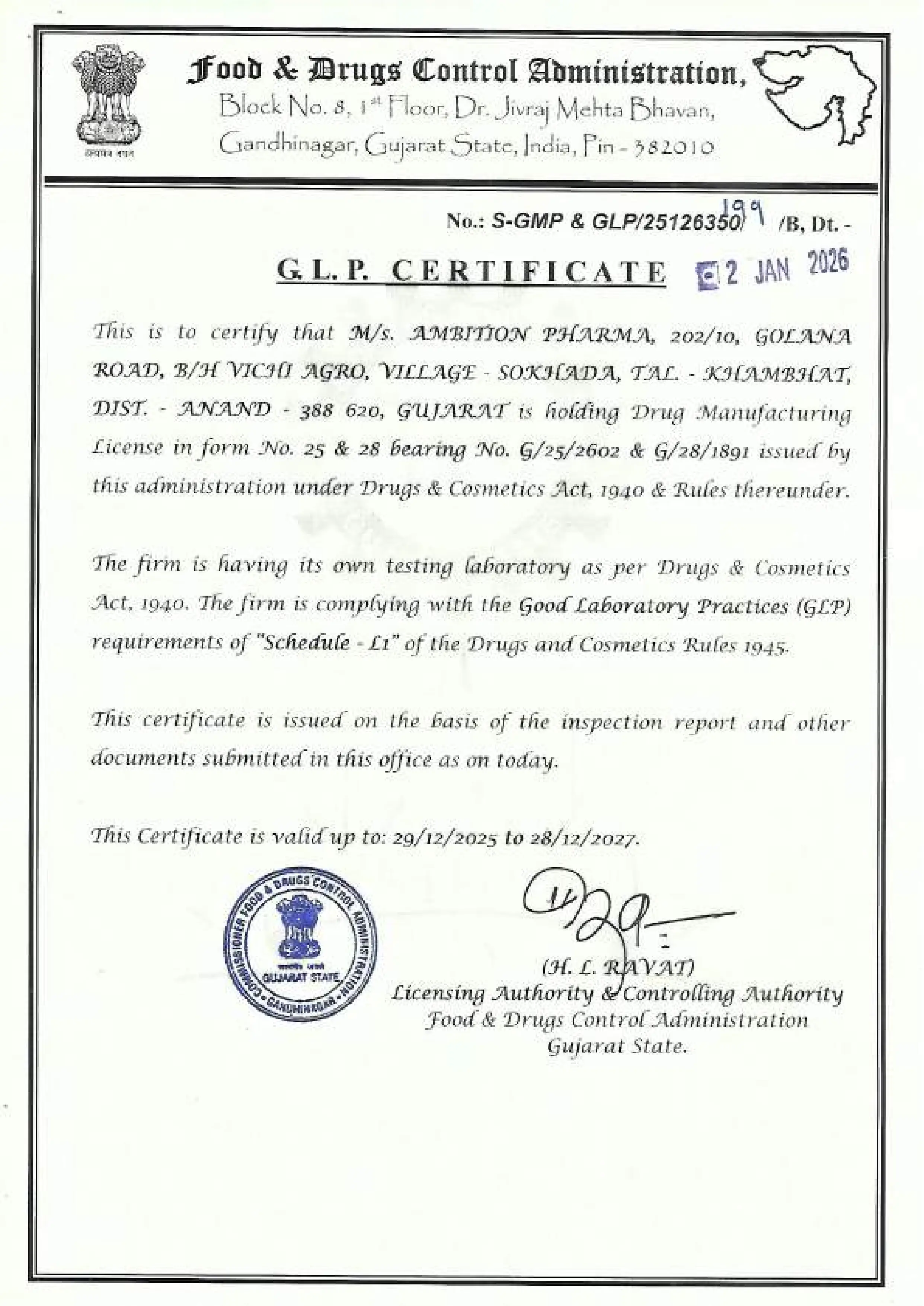 GLP Certificate